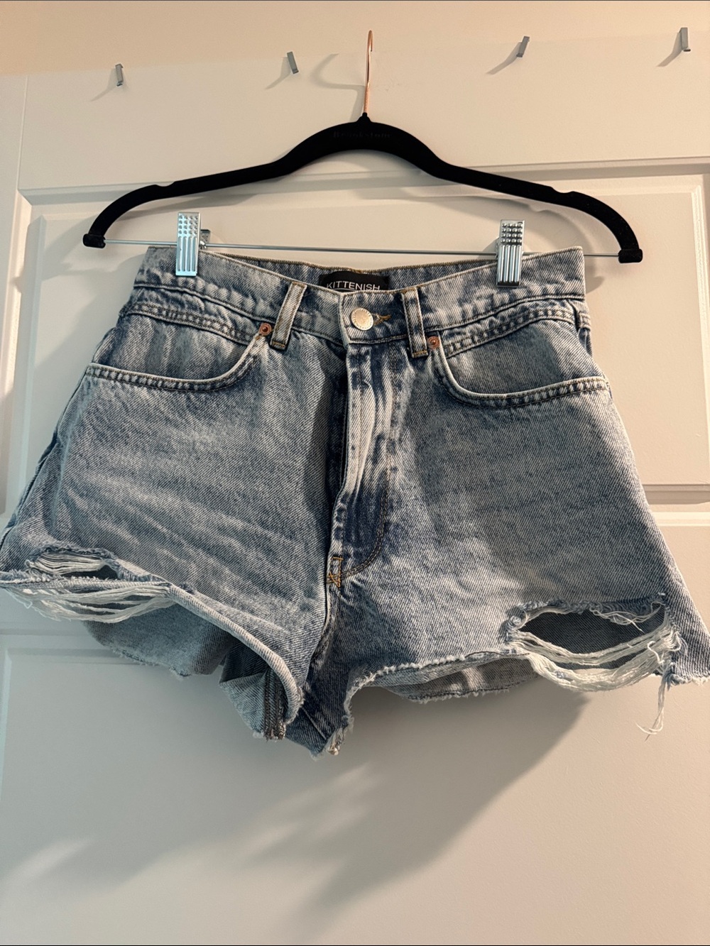Kittenish Light Wash Distressed Jean Shorts